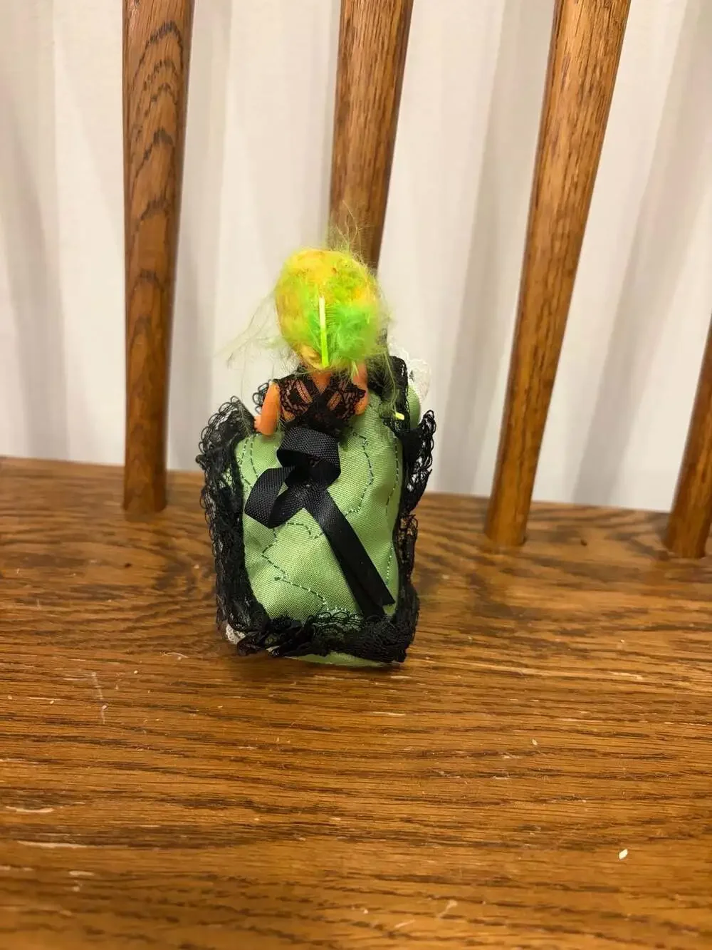 Vintage Can-Can Dancer Souvenir Doll Green Black Lace